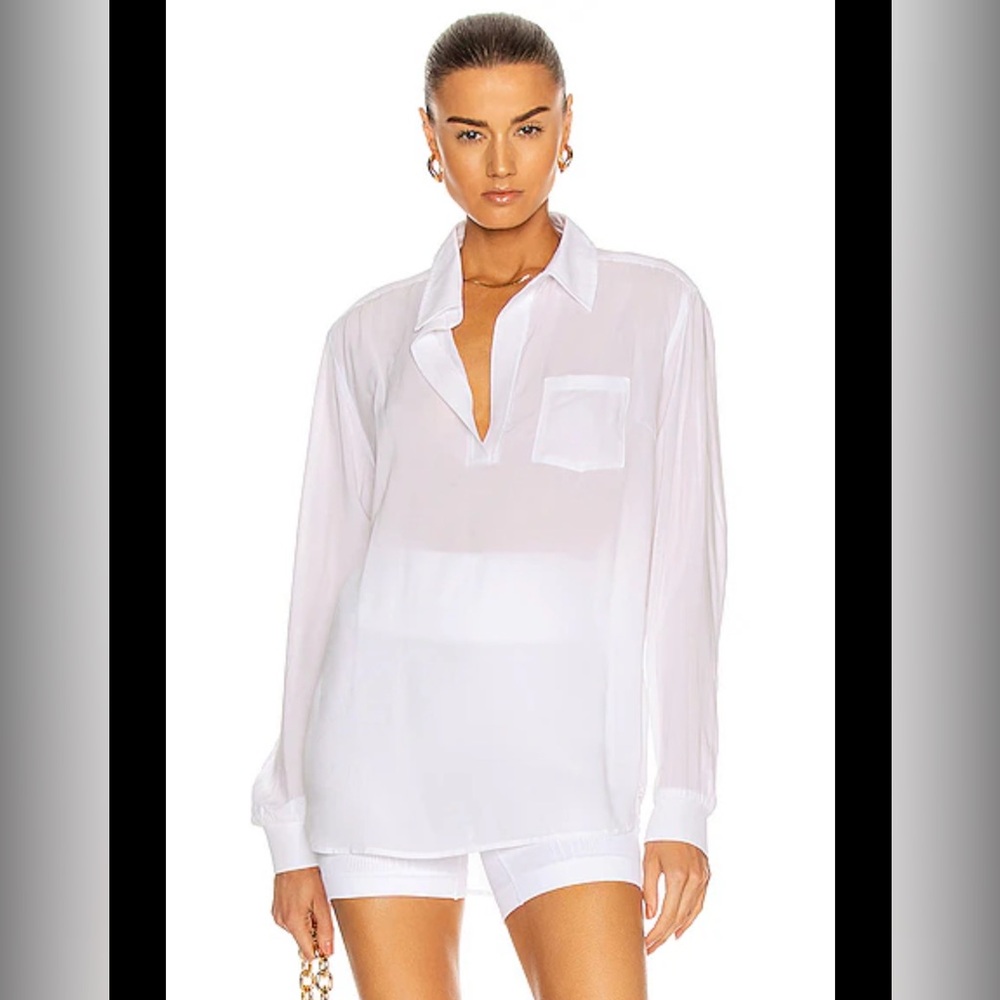 NWT Alala‎ Diana Top Blouse White Size Medium Long Sleeve Collared V neck